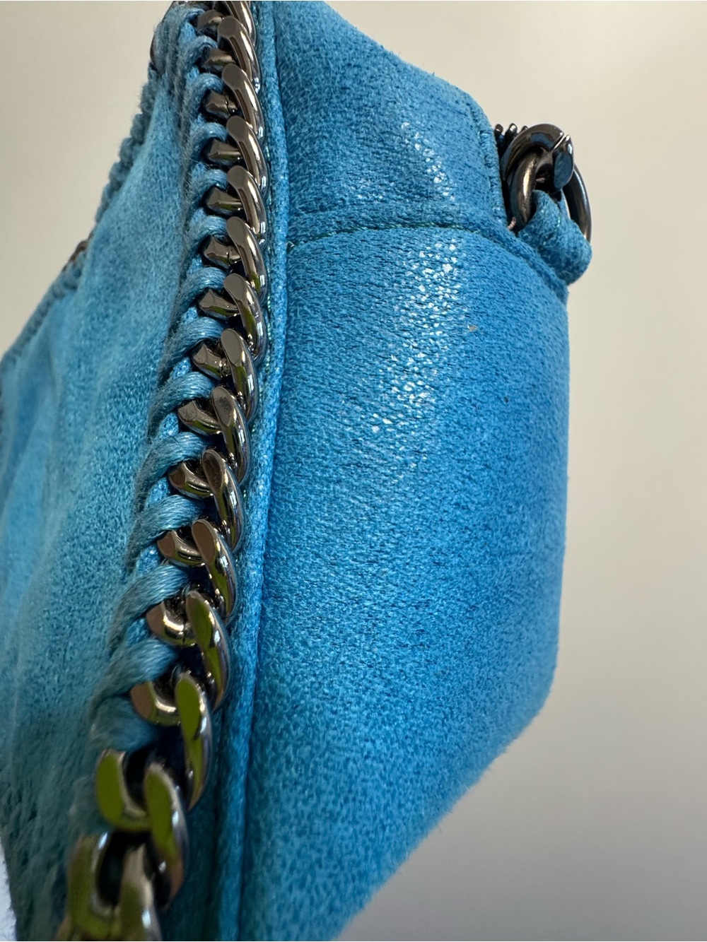 MINI blue bag Chain-Trim Suede Square Crossbody Bag Purse like new - Picture 9 of 13